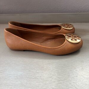 Tory Burch Brown Leather Flats with Gold Logo